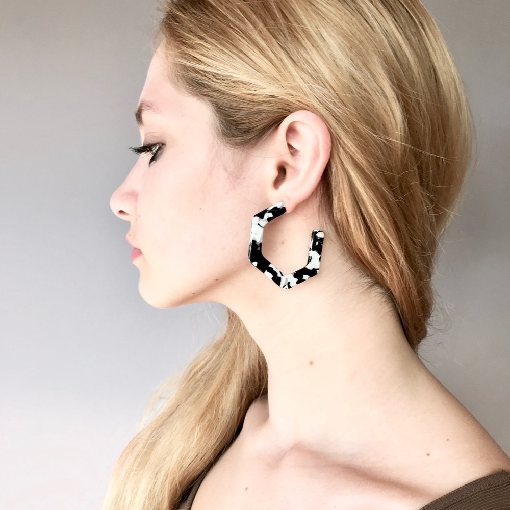 Fashion Jewelry Black and White Statement Earrings